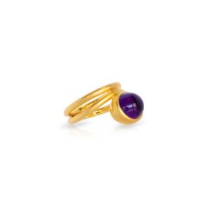 Wellenring 750 Gelbgold mit Amethyst Cabochon