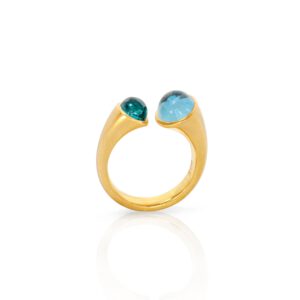 Ring mit Aquamarin und Turmalin Cabochon
