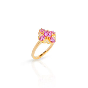 Ring 750 Roségold mit lila und pink Saphiren und Brillanten