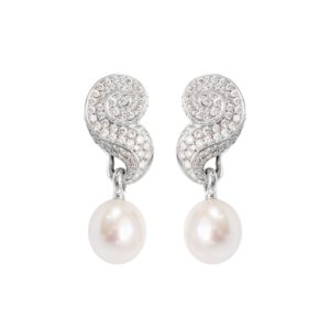 Ohrstecker "Voluten" mit 268 Brillanten und Perleinhängern