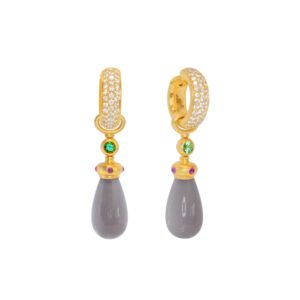 Klappcreolen 750 Gelbgold mit Brillanten und Mondstein Einhängern