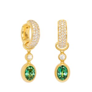 Klappcreolen 750 Gelbgold mit Brillanten und Einhängern mit Brillanten und Turmalinen