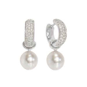 Klappcreolen 750 Weißgold mit Brillanten und Perleinhängern