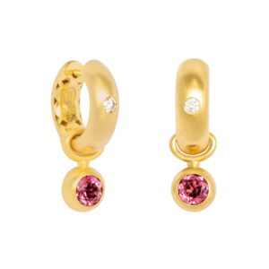 Klappcreolen 750 Gelbgold mit Brillant und Rubellit Einhängern