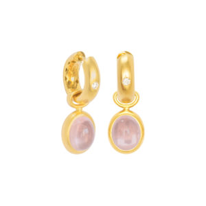 Klappcreolen 750 Gelbgold mit Brillant und Rosenquarz Einhängern