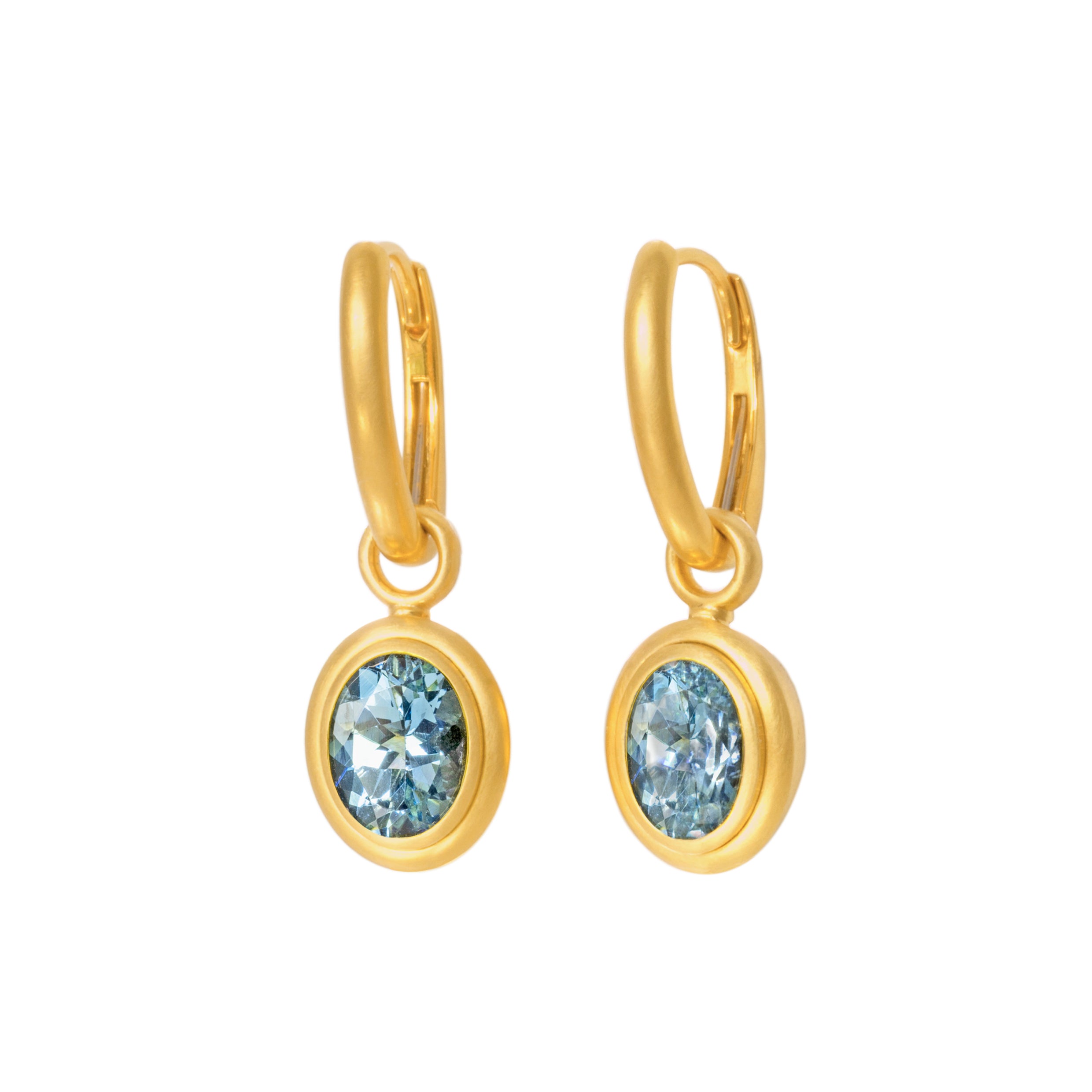 Klappcreolen Wiener Brisur 750 Gelbgold mit Aquamarin Einhängern