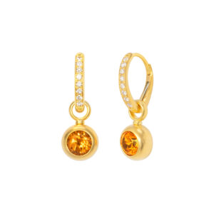 Klappcreolen 750 Gelbgold „Wiener Brisur“ mit Brillanten und Mandaringranat Einhängern