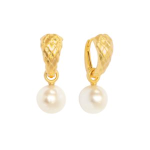 Klappcreolen 750 Gelbgold mit Drachenmuster und Perleinhängern