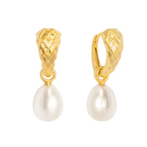 Klappcreolen 750 Gelbgold mit Drachenmuster und Perleinhängern