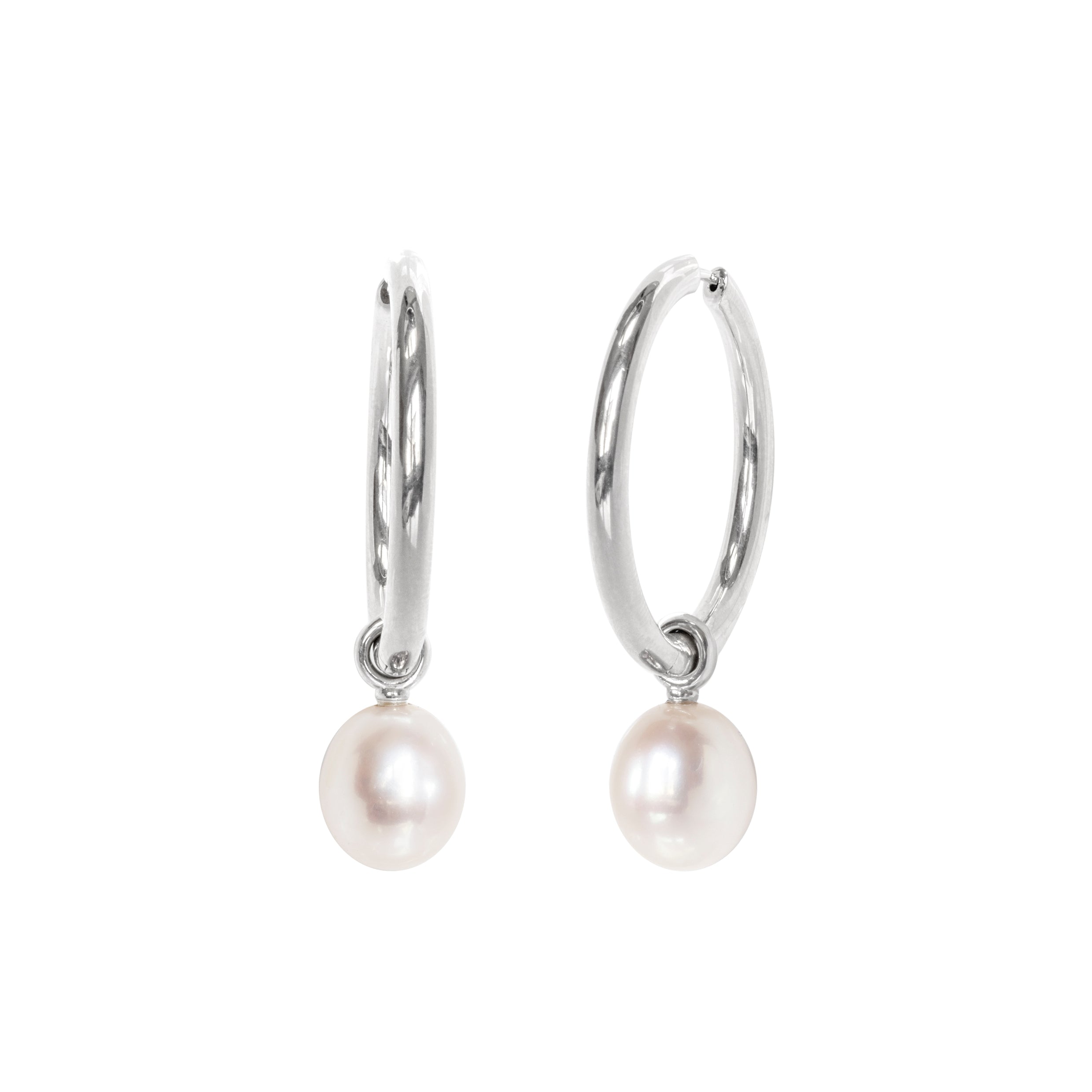 Klappcreolen 750 Weißgold mit Perleinhängern