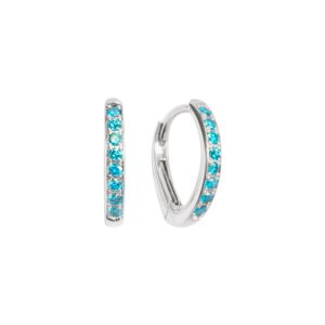 Klappcreolen 750 Weißgold mit oceanblue Brillanten „Wiener Brisur“ klein