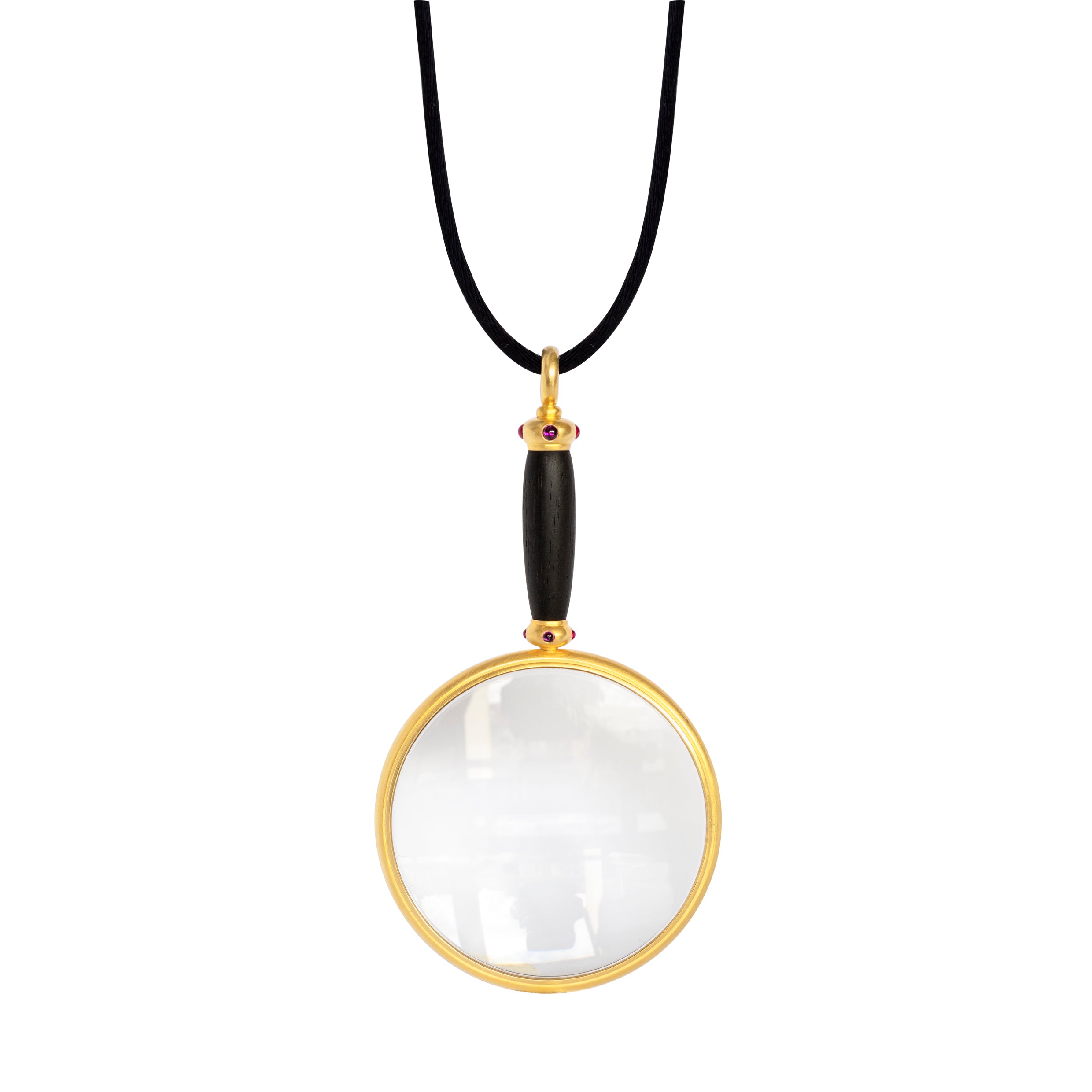 Anhänger "Lupe" mit pink Saphiren und Ebenholz