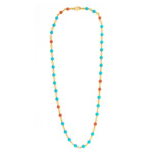 Collier 750 Gelbgold mit Türkis- und Korallkugeln