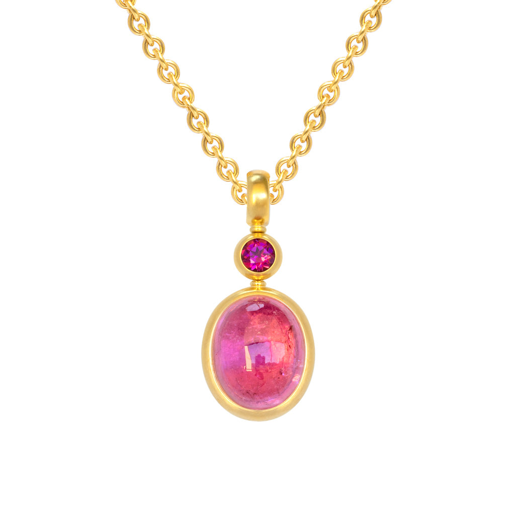 Anhänger 750 Gelbgold mit Rubellit und Pala Turmalin