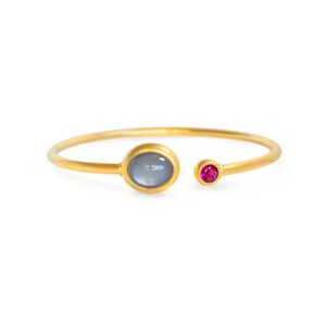 Armreif 750 Gelbgold mit Mondstein und Rubin