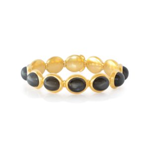 Armband 750 Gelbgold mit 12 grauen Mondstein Cabochons