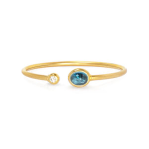 Armreif 750 Gelbgold mit Aquamarin Cabochon und Brillant