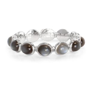 Armband 750 Weißgold mit 12 anthrazitfarbenen Mondstein Cabochons