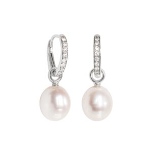 Klappcreolen "Wiener Brisur" 750 Weißgold mit Brillanten und Perleinhängern