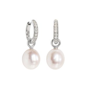 Klappcreolen 750 Weißgold mit Brillanten und Perleinhängern