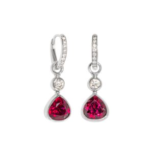 Klappcreolen "Wiener Brisur" 750 Weißgold mit Brillanten und Rubellit Einhängern