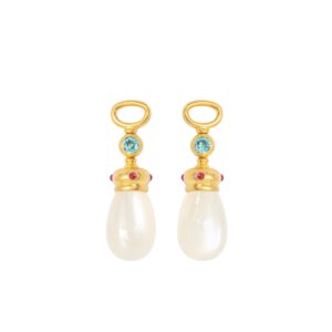 Einhänger für Klappcreolen mit Starliten, pink Saphiren und Mondstein Pampeln