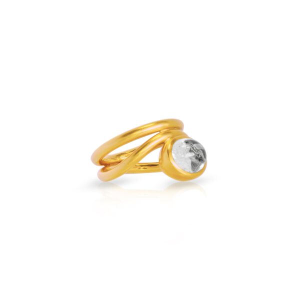 Wellenring 750 Gelbgold mit Bergkristall Cabochon