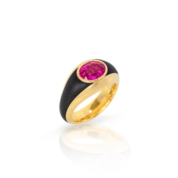 Ring mit Ebenholz und Rubellit
