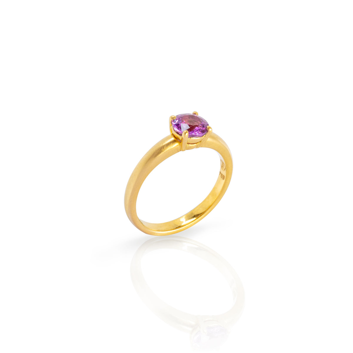 Ring 750 Gelbgold mit pink Saphir in Krappenfassung