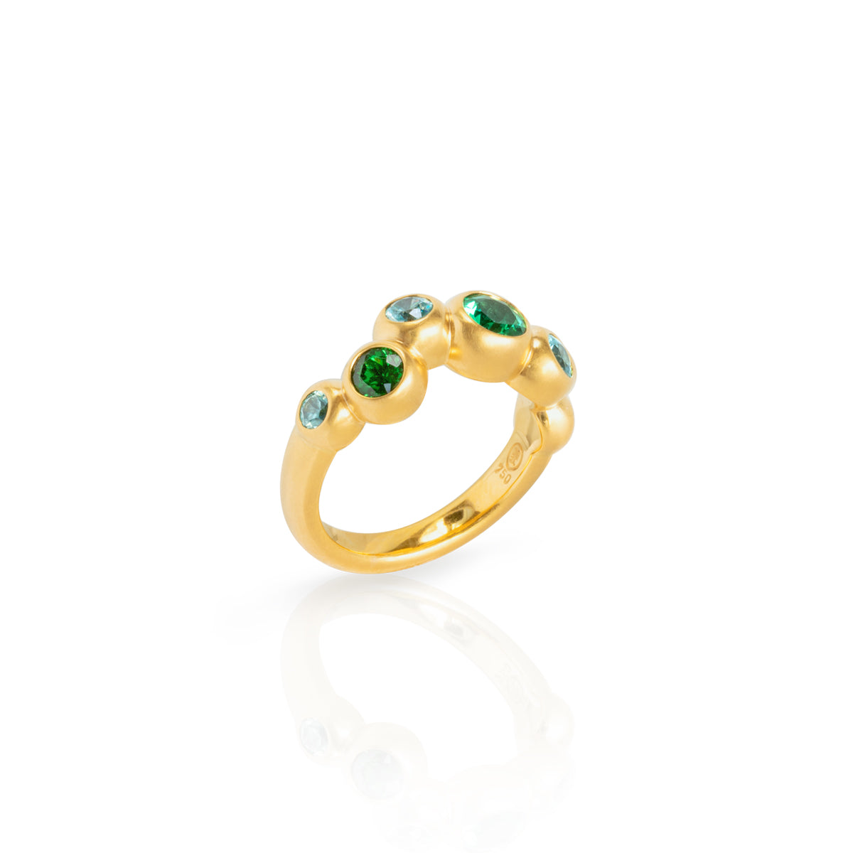 Ring 750 Gelbgold mit Turmalinen, Tsavoriten und Starliten