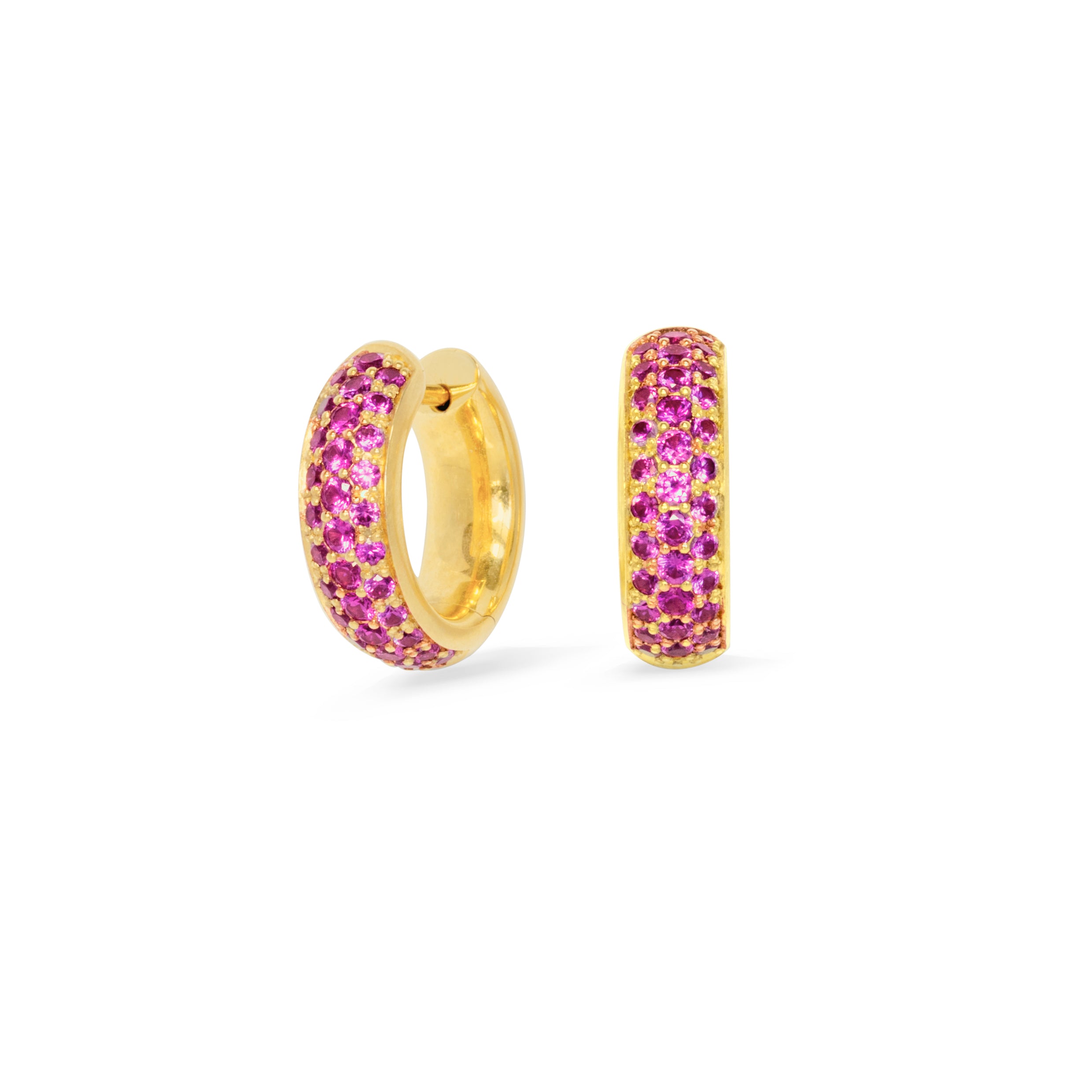 Klappcreolen 750 Gelbgold mit pink Saphiren