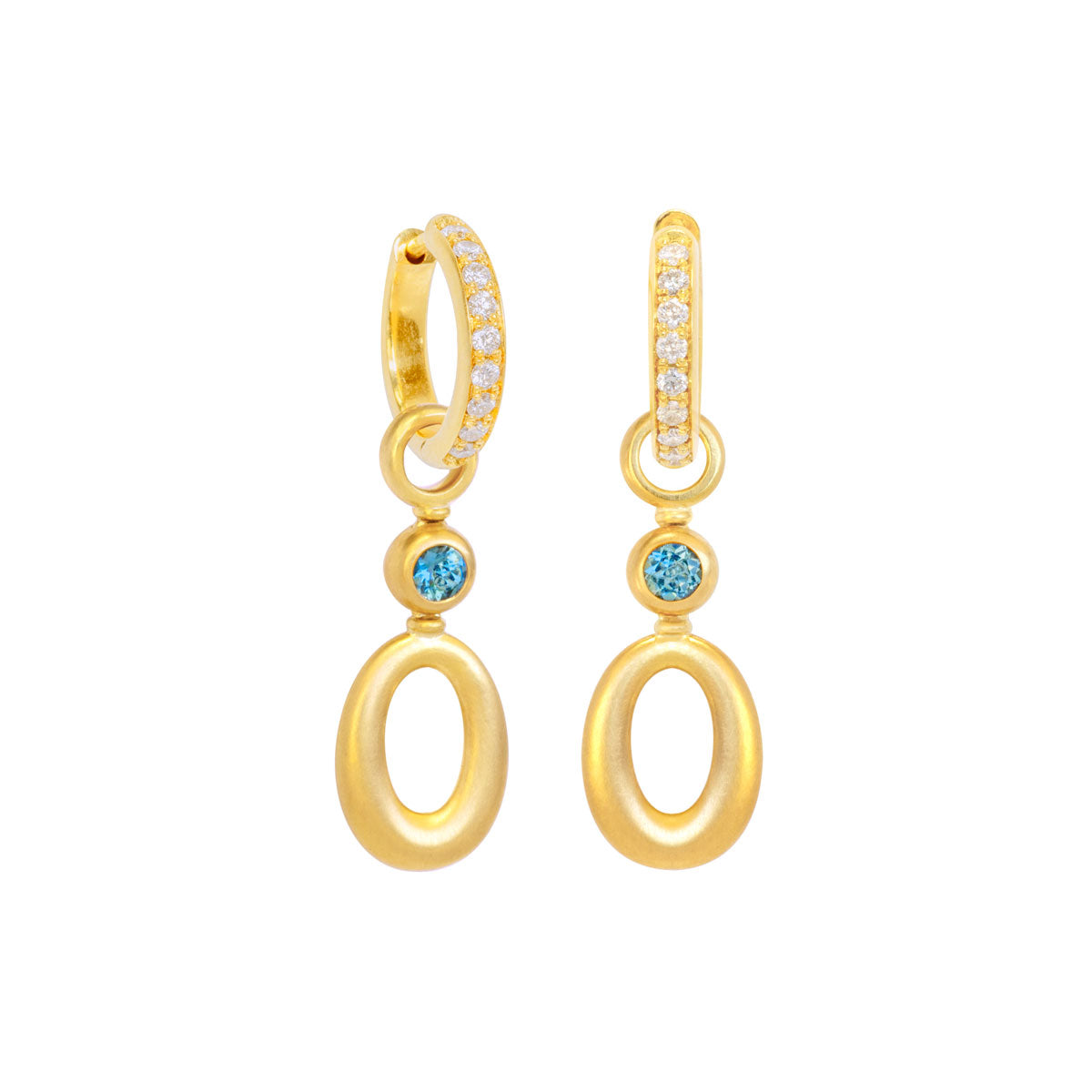 Klappcreolen 750 Gelbgold mit Brillanten und Aquamarin Einhängern