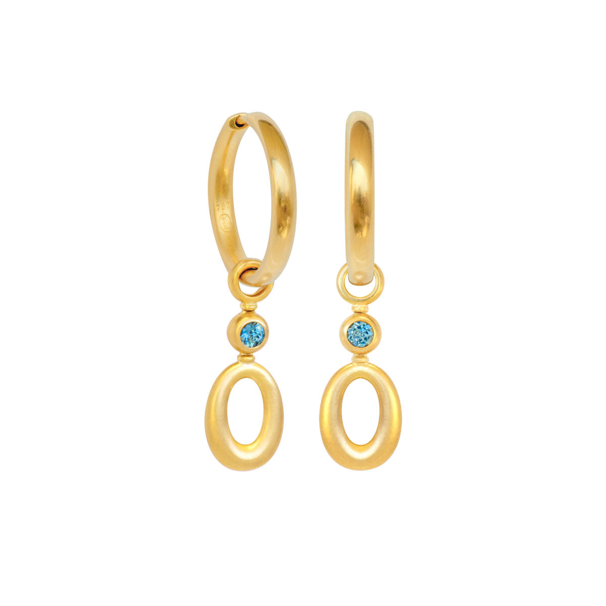 Klappcreolen 750 Gelbgold mit Aquamarin Einhängern
