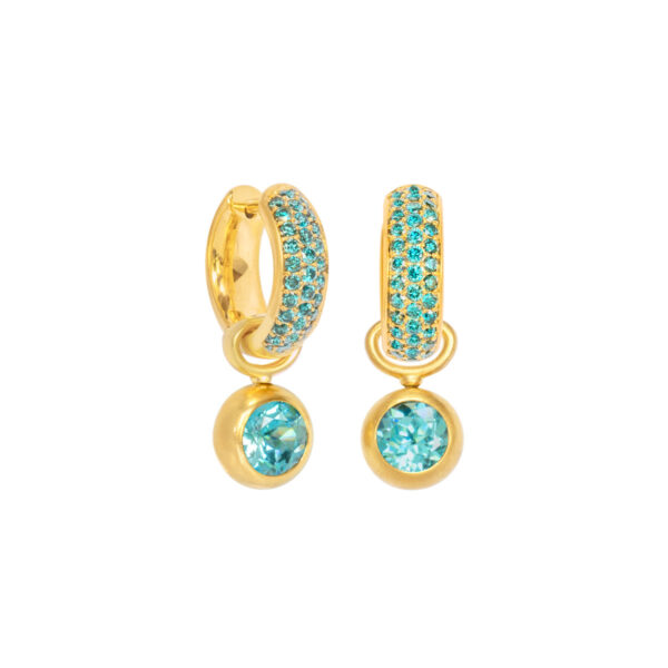 Klappcreolen 750 Gelbgold mit blauen Brillanten und Starlit Einhängern