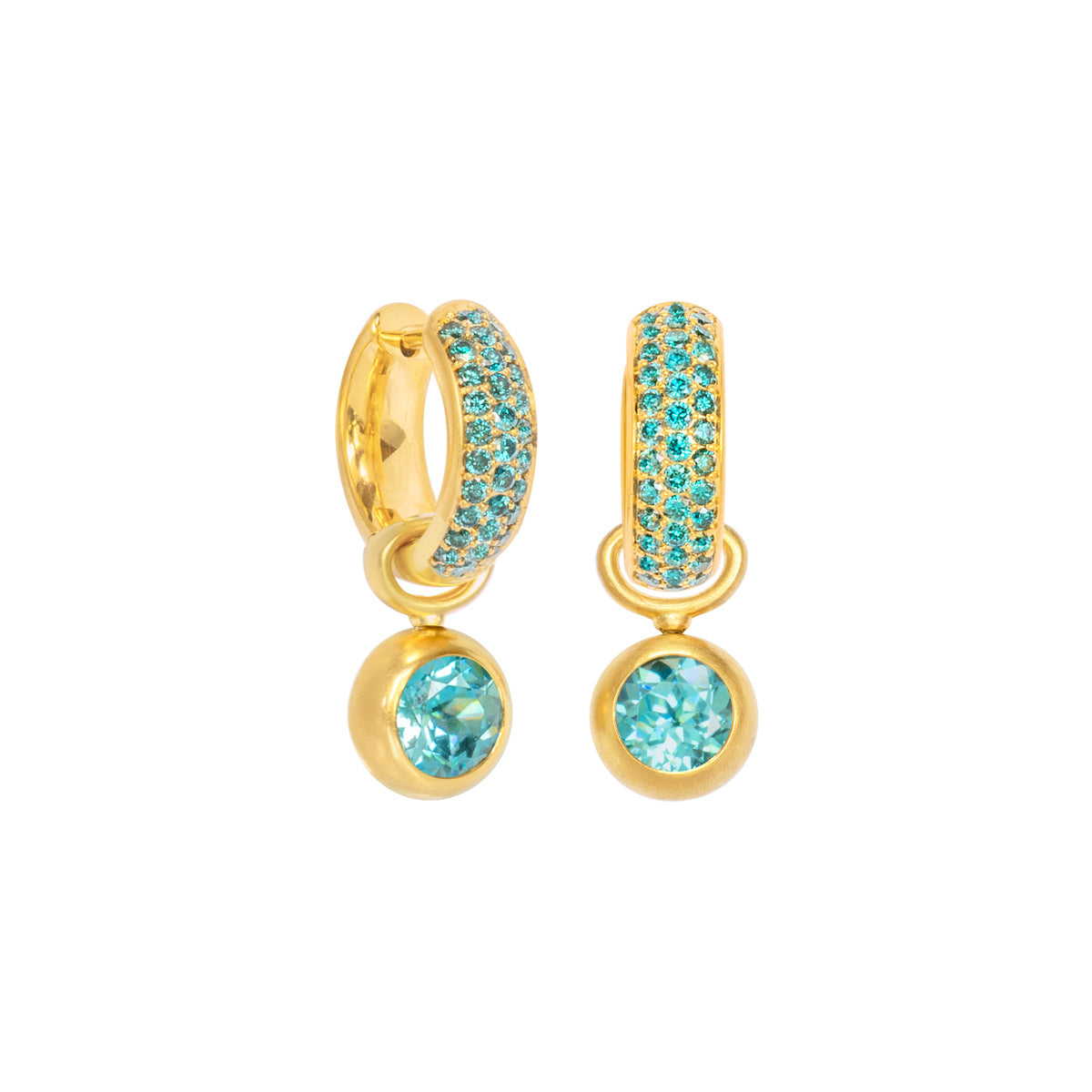 Klappcreolen 750 Gelbgold mit blauen Brillanten und Starlit Einhängern