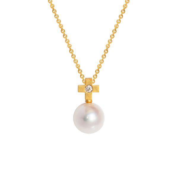 Anhänger 750 Gelbgold mit Brillant und Perle