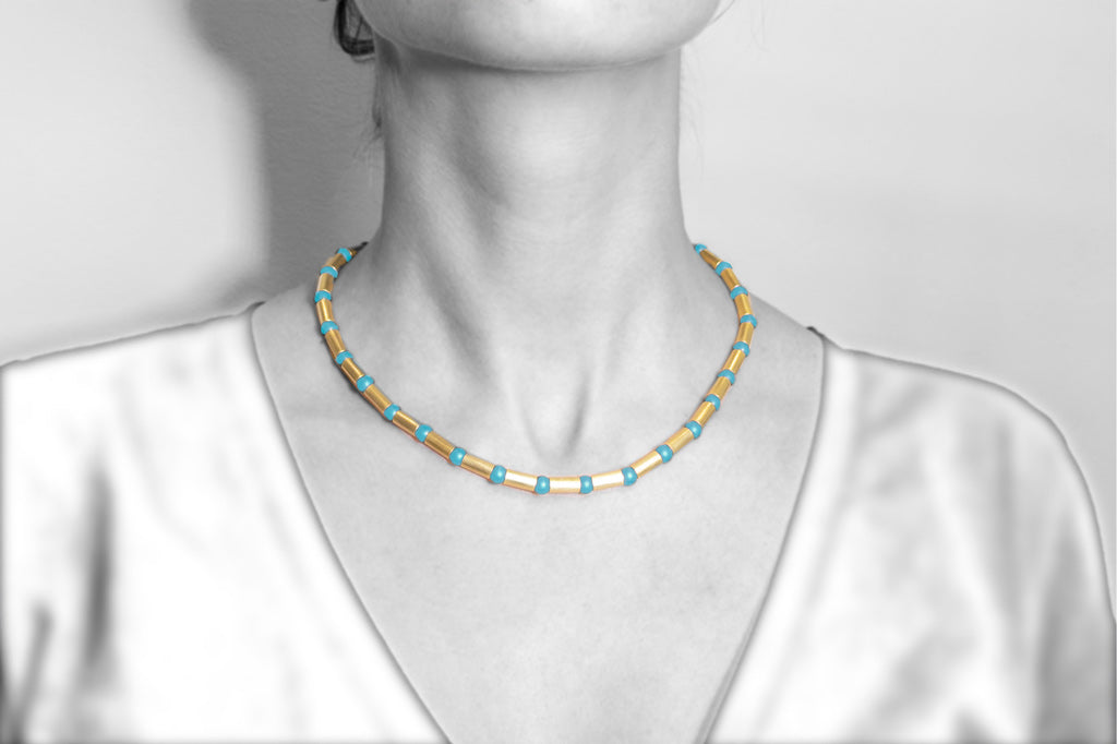 Collier 750 Gelbgold mit Türkiskugeln - Image 2