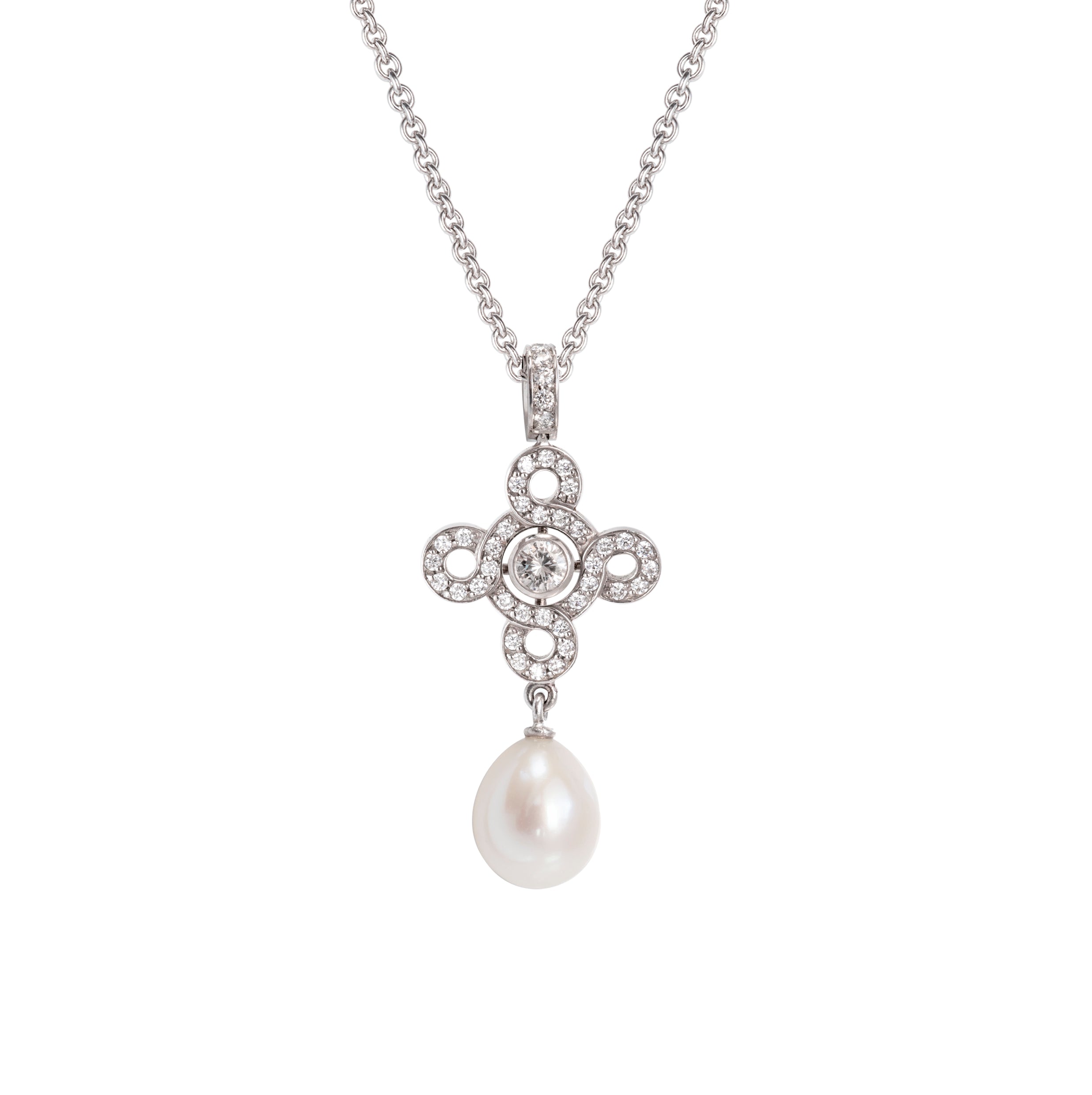 Anhänger 750 Weißgold mit Brillanten und Perle