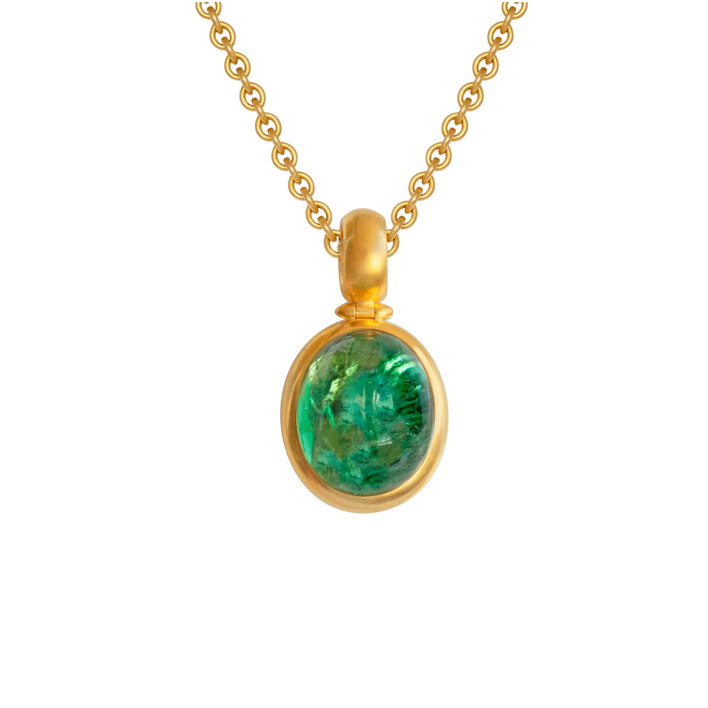 Anhänger 750 Gelbgold mit einem grünen Turmalin Cabochon
