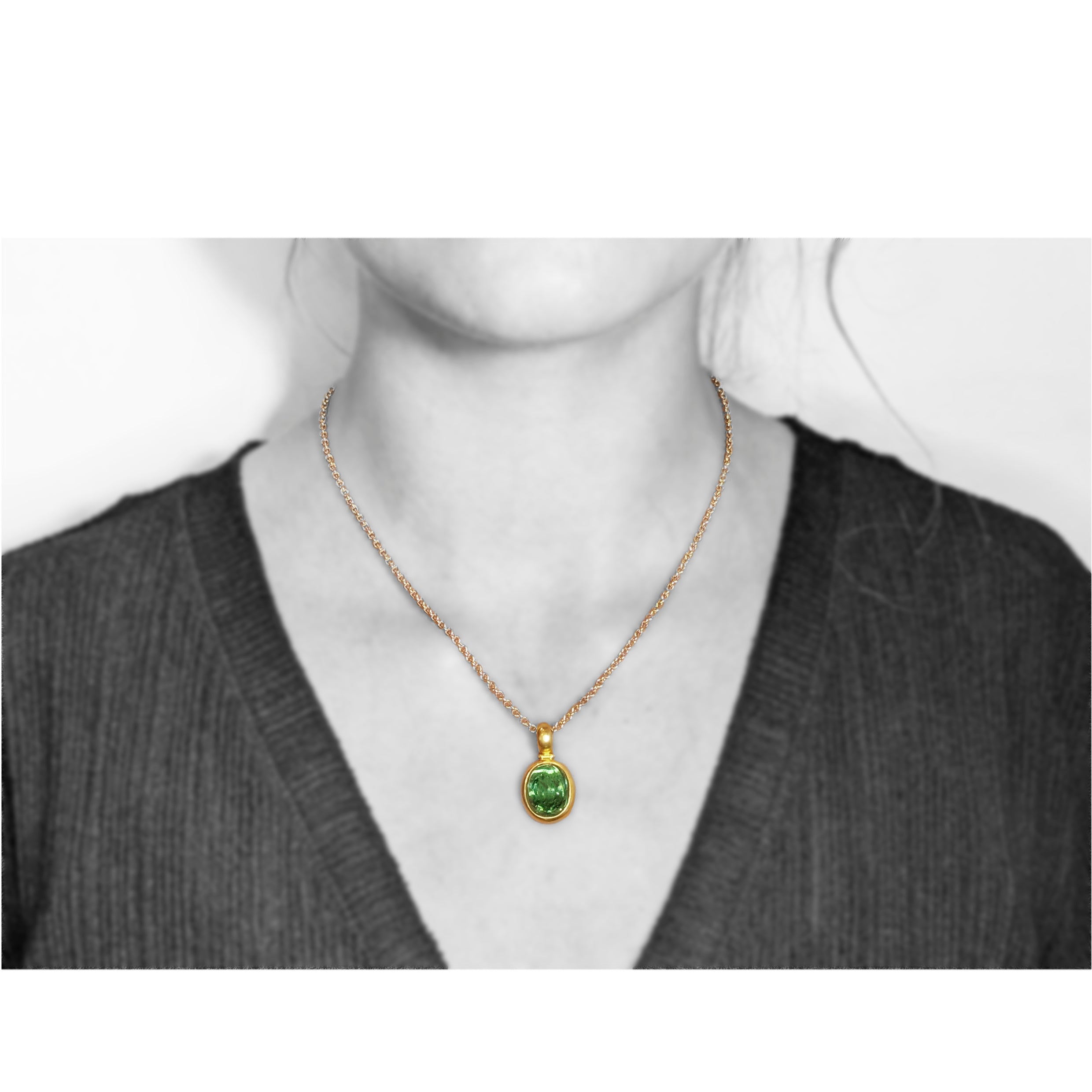Anhänger 750 Gelbgold mit einem grünen Turmalin Cabochon - Image 2
