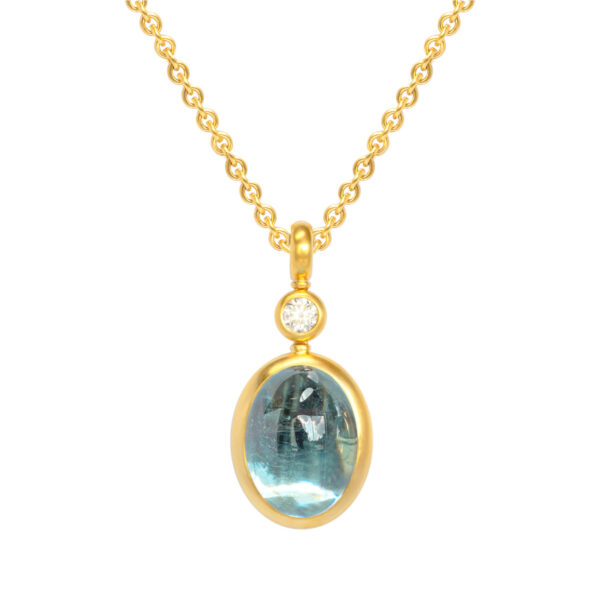 Anhänger 750 Gelbgold mit Brillant und Aquamarin Cabochon