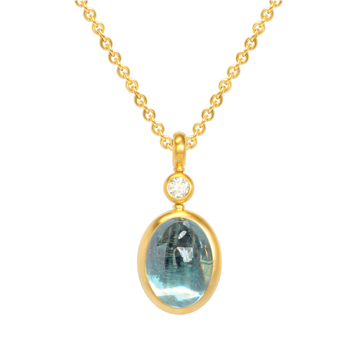Anhänger 750 Gelbgold mit Brillant und Aquamarin Cabochon