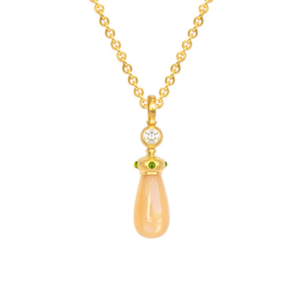 Anhänger 750 Gelbgold mit Brillant, Tsavoriten und Mondstein Pampel
