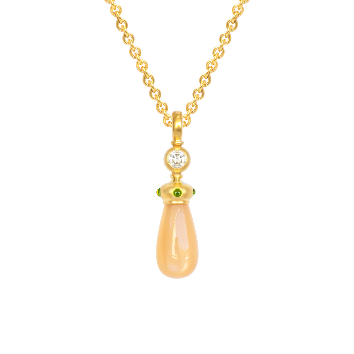 Anhänger 750 Gelbgold mit Brillant, Tsavoriten und Mondstein Pampel
