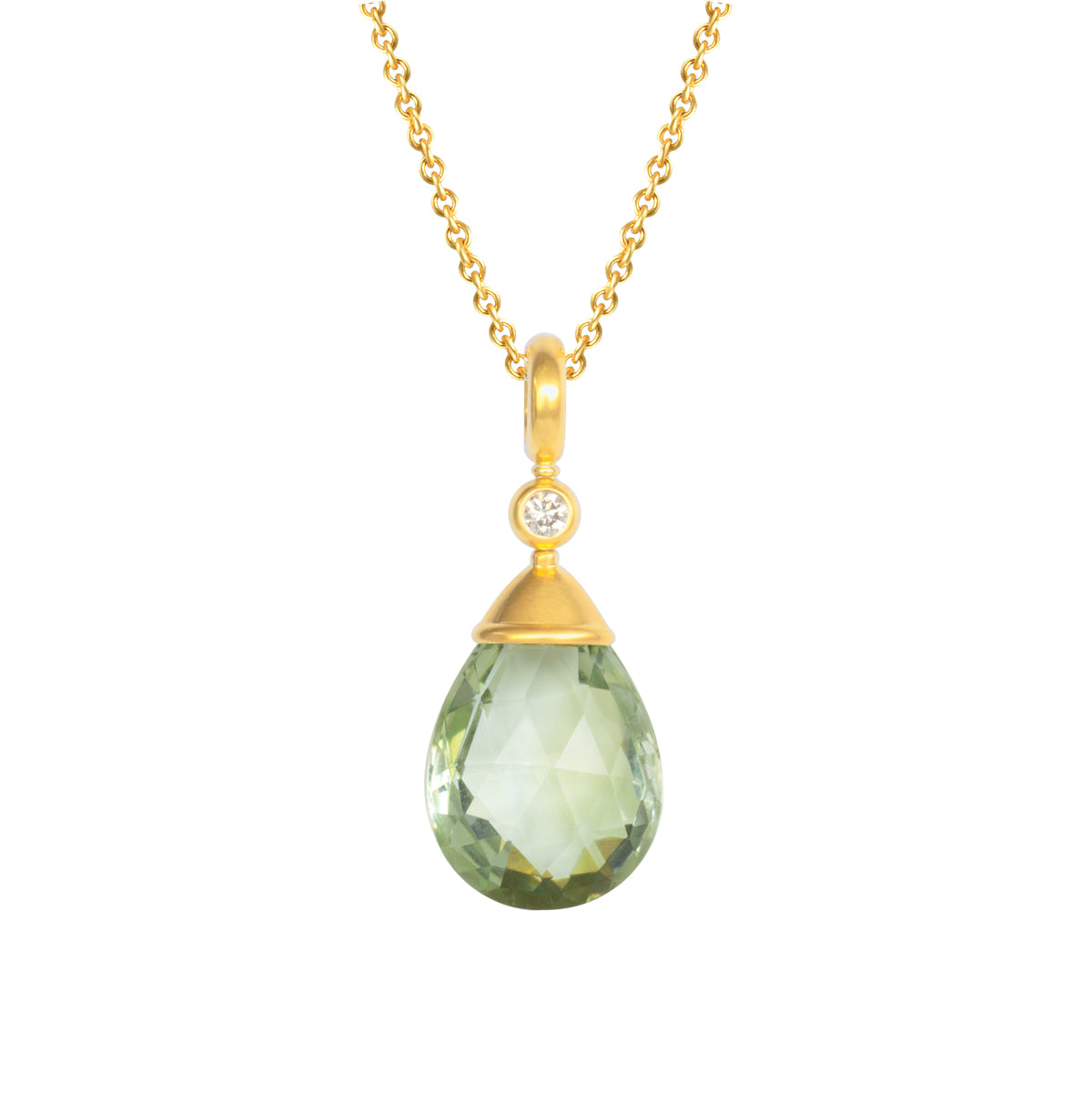 Anhänger 750 Gelbgold mit Prassiolit Briolett und Brillant