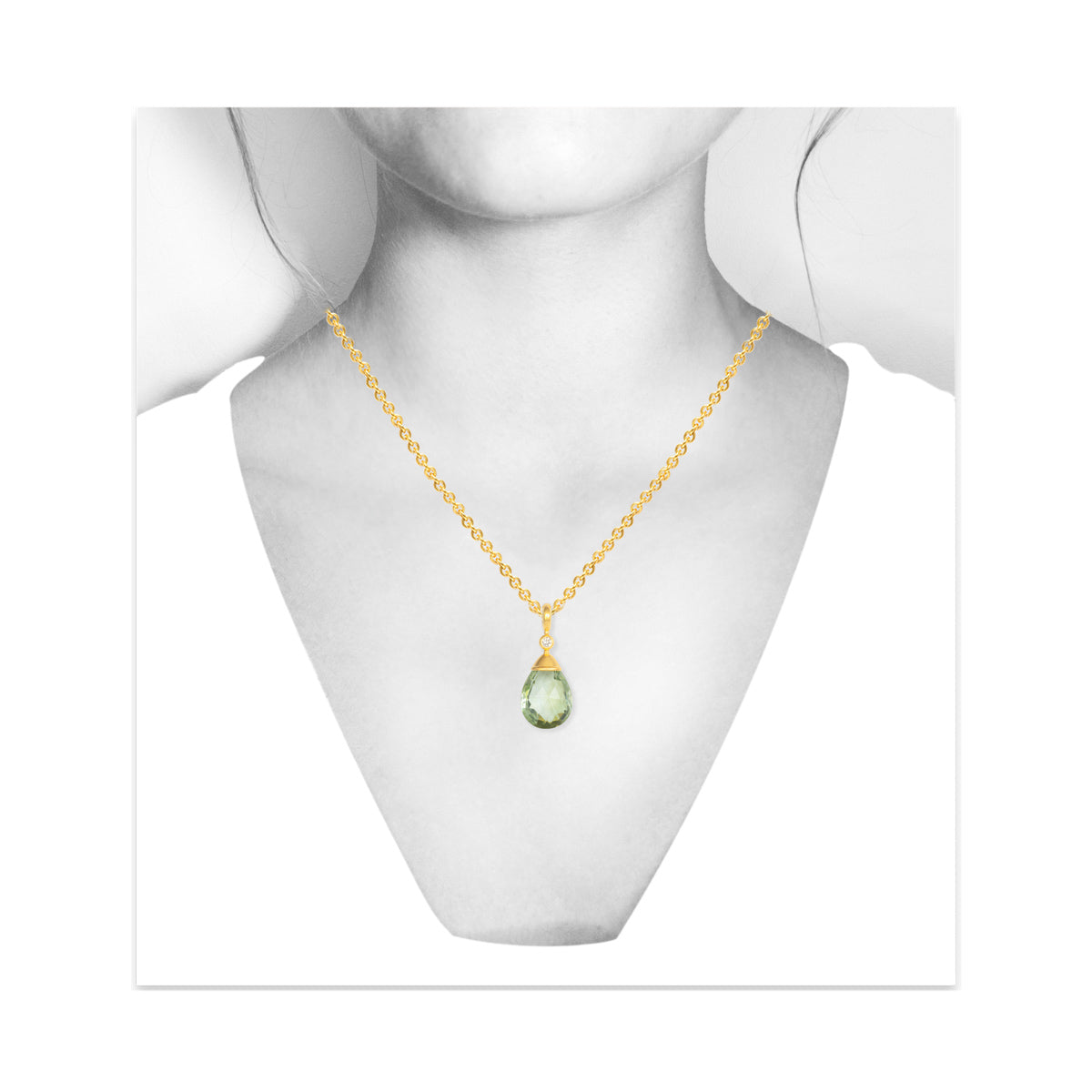 Anhänger 750 Gelbgold mit Prassiolit Briolett und Brillant - Image 2