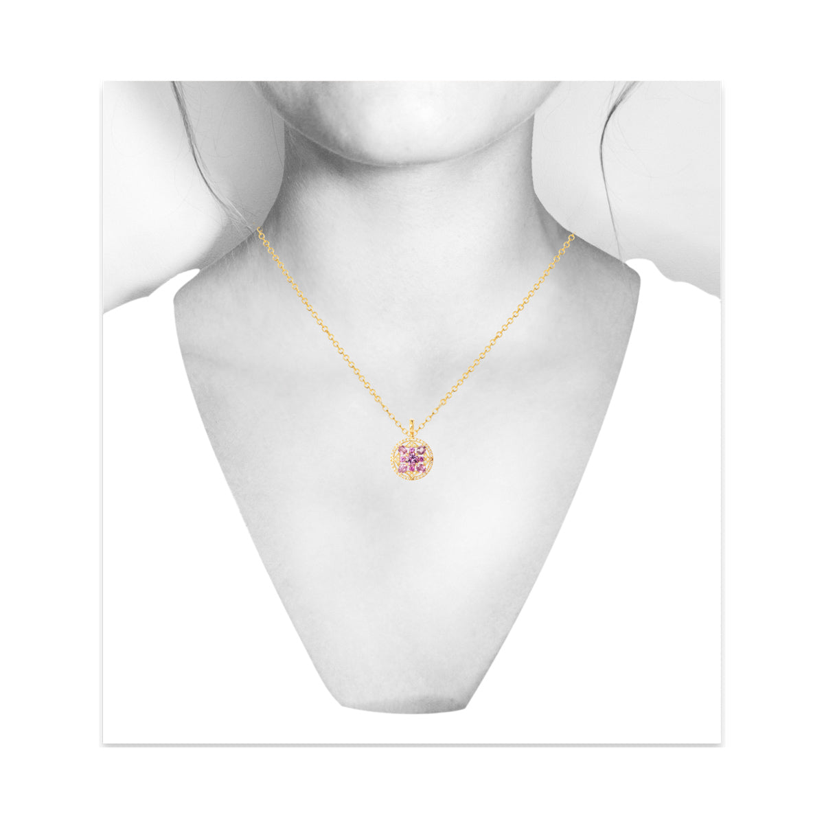 Anhänger "Kirschblüte" 750 Gelbgold mit Brillanten und pink Saphiren – Bild 2