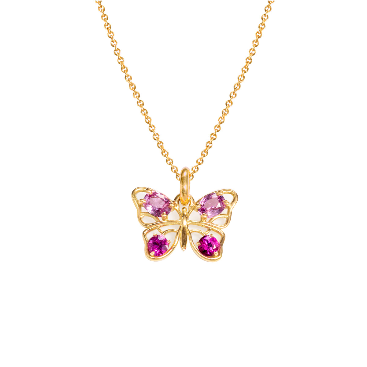Anhänger Schmetterling 750 Gelbgold mit pink Saphiren