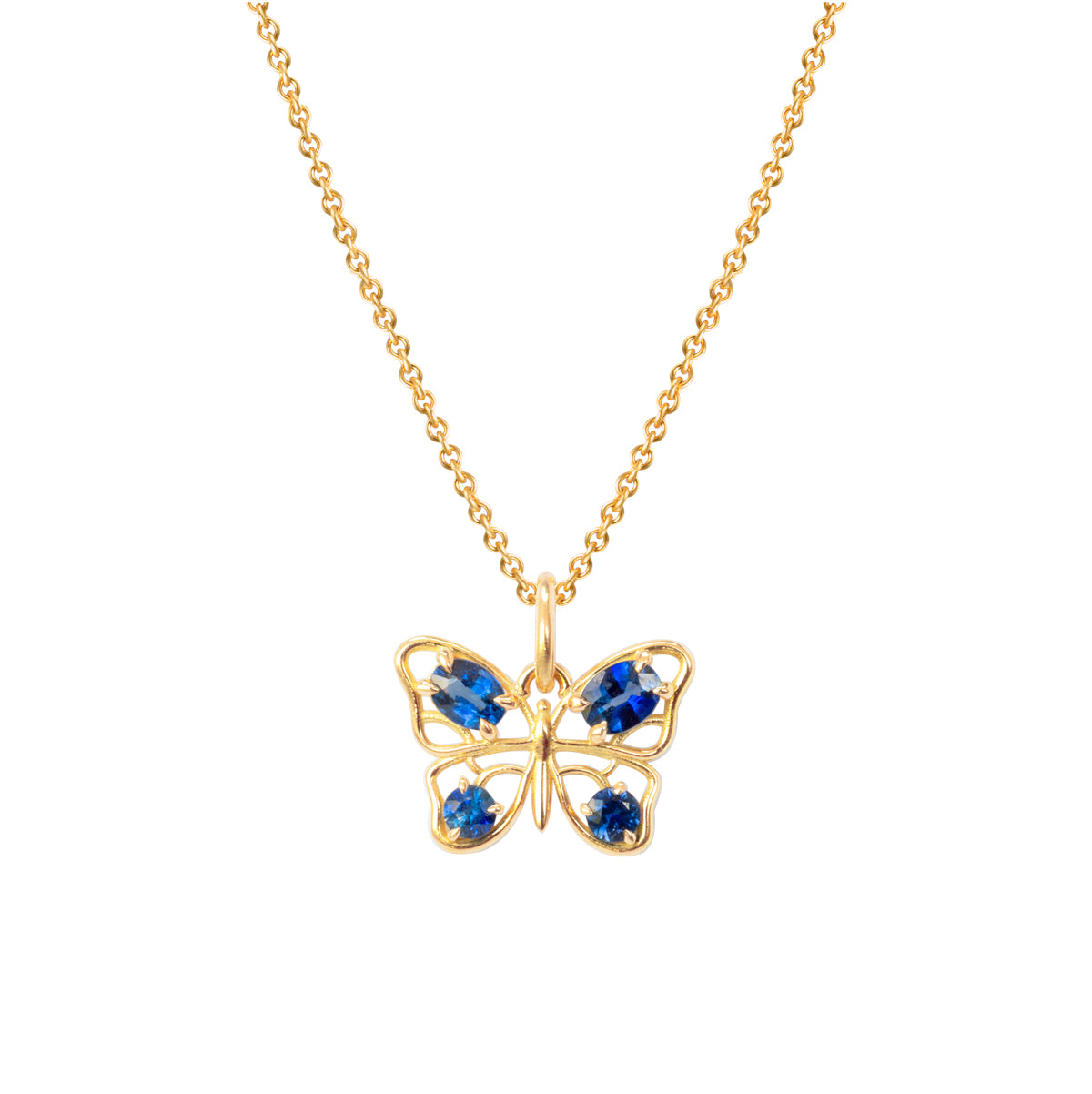Anhänger Schmetterling 750 Gelbgold mit blauen Saphiren