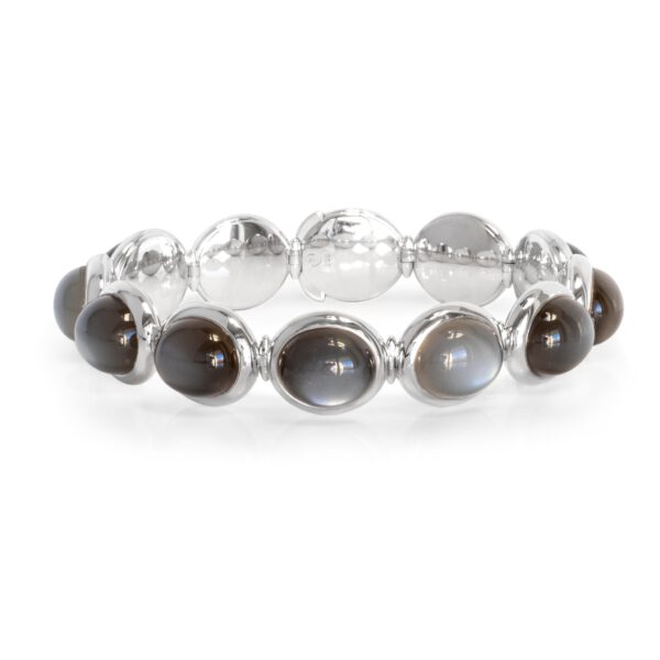 Armband 750 Weißgold mit 12 anthrazitfarbenen Mondstein Cabochons
